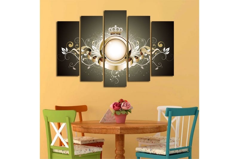 Stor Canvastavla i 5 delar 105x70 cm - Elegant komposition med en krona och dekorativa element - Guld / Vit / Mörkgrå - Inredning & dekor - Tavlor & konst - Canvastavla