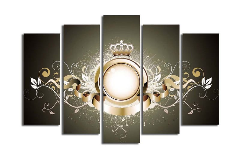 Stor Canvastavla i 5 delar 105x70 cm - Elegant komposition med en krona och dekorativa element - Guld / Vit / Mörkgrå - Inredning & dekor - Tavlor & konst - Canvastavla