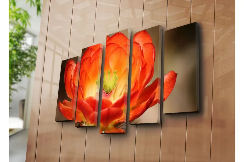 Stor Canvastavla i 5 delar 105x70 cm - Färgglad blomma med djup orangea och röda nyanser - Orange / Grön - Inredning & dekor - Tavlor & konst - Canvastavla