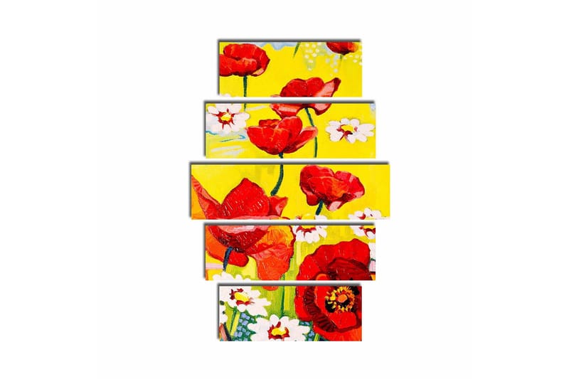 Stor Canvastavla i 5 delar 105x70 cm - Färgglad bukett av vallmo och prästkragar - Röd / Gul / Vit - Inredning & dekor - Tavlor & konst - Canvastavla