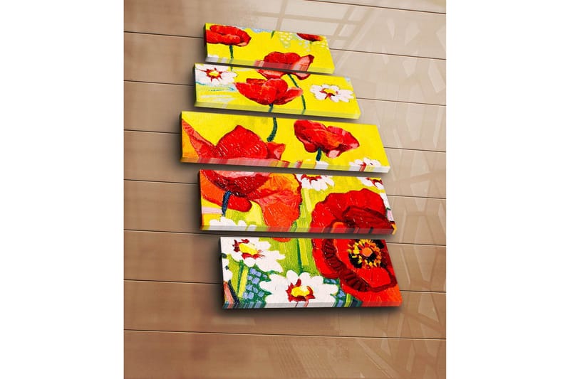 Stor Canvastavla i 5 delar 105x70 cm - Färgglad bukett av vallmo och prästkragar - Röd / Gul / Vit - Inredning & dekor - Tavlor & konst - Canvastavla