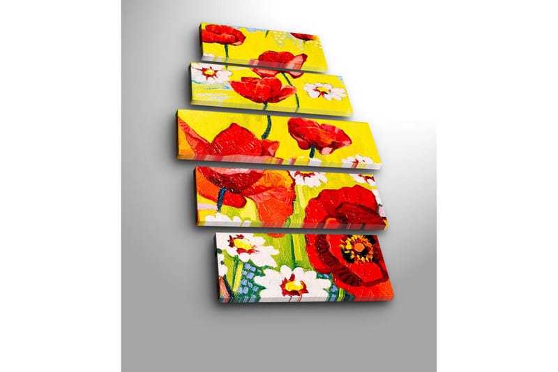 Stor Canvastavla i 5 delar 105x70 cm - Färgglad bukett av vallmo och prästkragar - Röd / Gul / Vit - Inredning & dekor - Tavlor & konst - Canvastavla