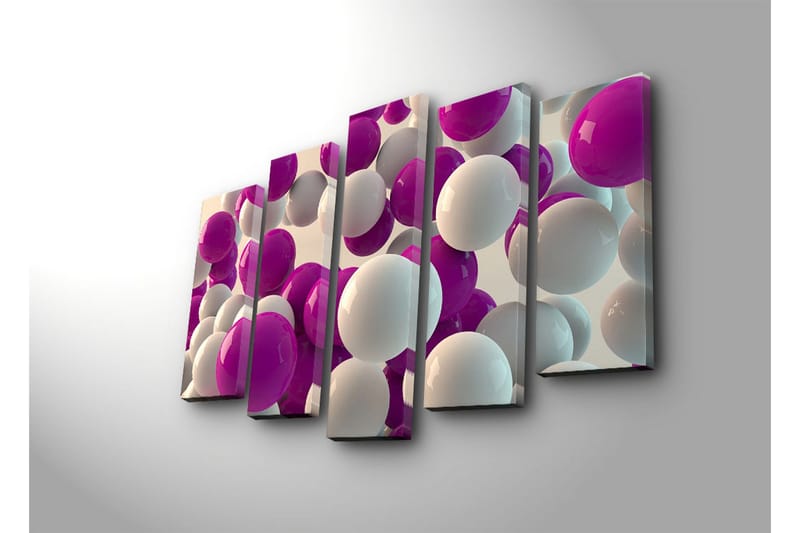 Stor Canvastavla i 5 delar 105x70 cm - Färgglad sammansättning av sfärer i olika storlekar - Lila / Vit - Inredning & dekor - Tavlor & konst - Canvastavla