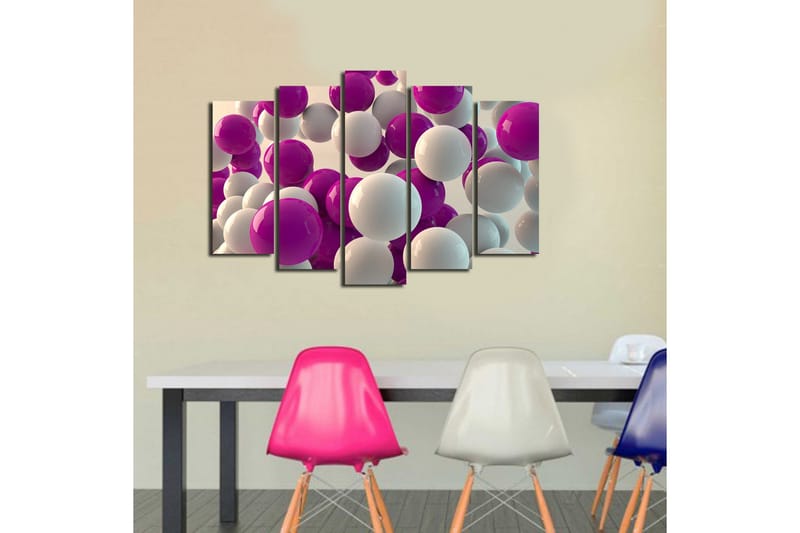 Stor Canvastavla i 5 delar 105x70 cm - Färgglad sammansättning av sfärer i olika storlekar - Lila / Vit - Inredning & dekor - Tavlor & konst - Canvastavla