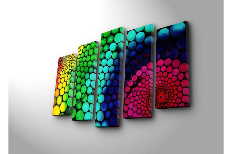 Stor Canvastavla i 5 delar 105x70 cm - Färgglad spiral av cirklar i olika storlekar - Grön / Blå / Rosa - Inredning & dekor - Tavlor & konst - Canvastavla