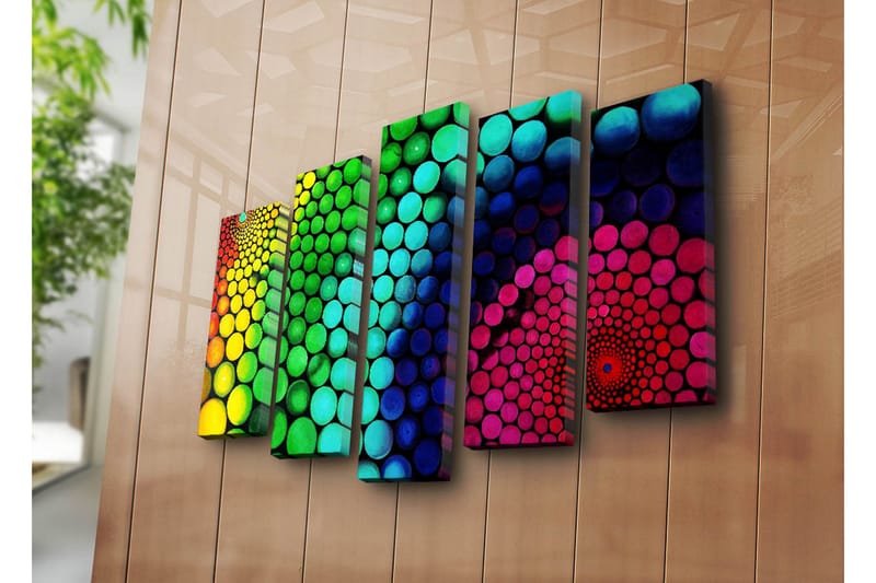 Stor Canvastavla i 5 delar 105x70 cm - Färgglad spiral av cirklar i olika storlekar - Grön / Blå / Rosa - Inredning & dekor - Tavlor & konst - Canvastavla