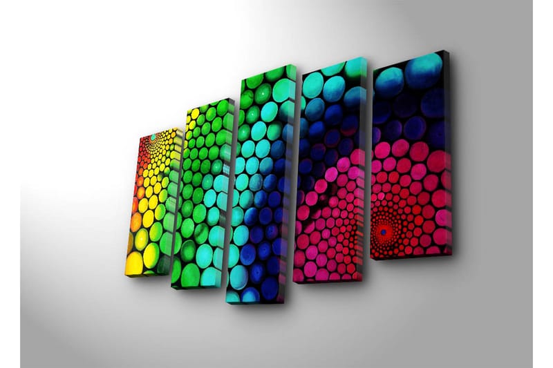 Stor Canvastavla i 5 delar 105x70 cm - Färgglad spiral av cirklar i olika storlekar - Grön / Blå / Rosa - Inredning & dekor - Tavlor & konst - Canvastavla