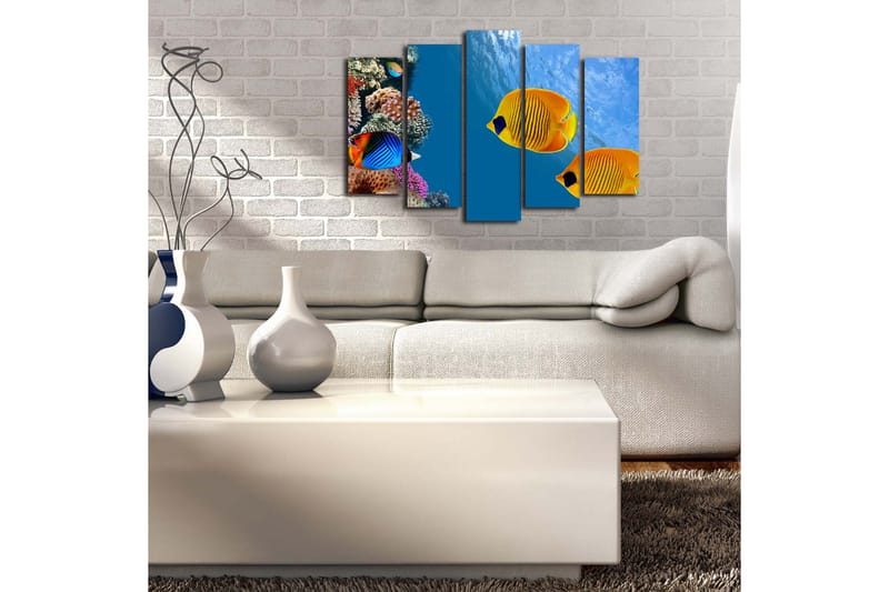 Stor Canvastavla i 5 delar 105x70 cm - Färgglada fiskar simmande bland korallrev - Blå / Gul / Lila - Inredning & dekor - Tavlor & konst - Canvastavla