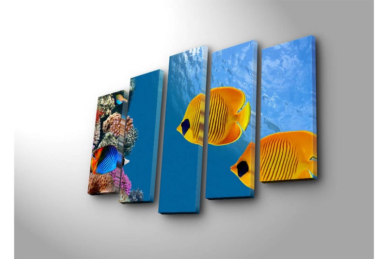 Stor Canvastavla i 5 delar 105x70 cm - Färgglada fiskar simmande bland korallrev - Blå / Gul / Lila - Inredning & dekor - Tavlor & konst - Canvastavla