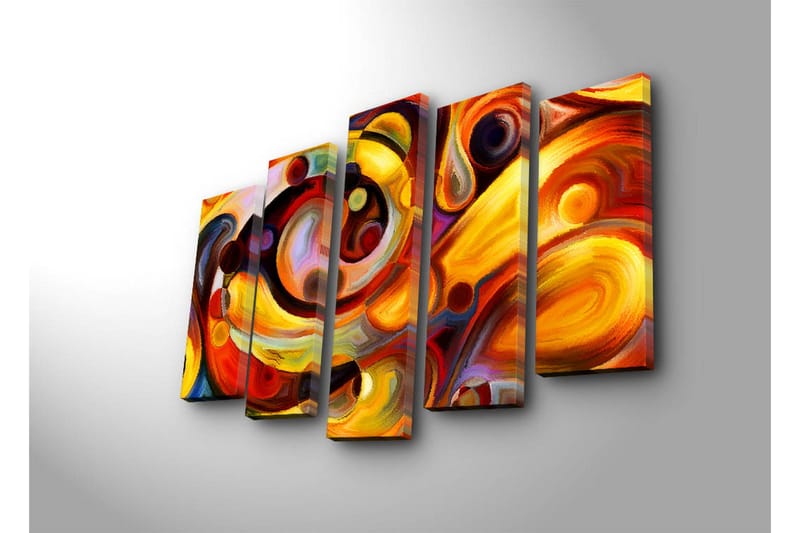 Stor Canvastavla i 5 delar 105x70 cm - Färgrik abstrakt komposition med cirkulära former - Röd / Gul / Orange - Inredning & dekor - Tavlor & konst - Canvastavla
