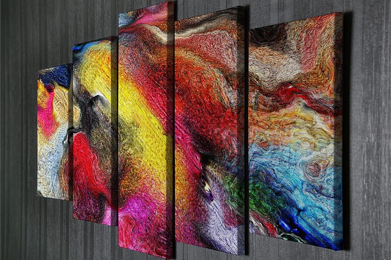 Stor Canvastavla i 5 delar 105x70 cm - Färgrik abstrakt komposition med svepande former - Röd / Gul / Blå - Inredning & dekor - Tavlor & konst - Canvastavla