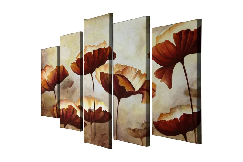 Stor Canvastavla i 5 delar 105x70 cm - Färgrik bukett av blommor i varma toner - Röd / Beige / Brun - Inredning & dekor - Tavlor & konst - Canvastavla