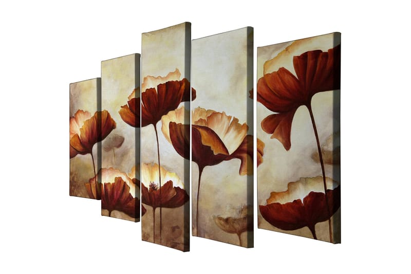 Stor Canvastavla i 5 delar 105x70 cm - Färgrik bukett av blommor i varma toner - Röd / Beige / Brun - Inredning & dekor - Tavlor & konst - Canvastavla
