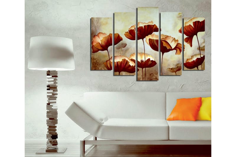 Stor Canvastavla i 5 delar 105x70 cm - Färgrik bukett av blommor i varma toner - Röd / Beige / Brun - Inredning & dekor - Tavlor & konst - Canvastavla