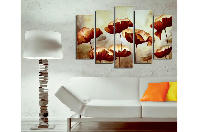 Stor Canvastavla i 5 delar 105x70 cm - Färgrik bukett av blommor i varma toner - Röd / Beige / Brun - Inredning & dekor - Tavlor & konst - Canvastavla