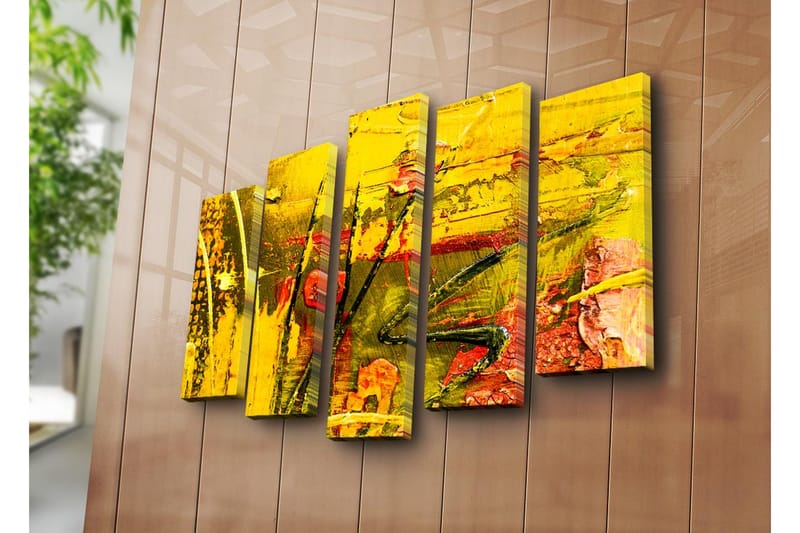 Stor Canvastavla i 5 delar 105x70 cm - Färgstark abstrakt komposition med inslag av gult och rött - Gult / Rött / Grönt - Inredning & dekor - Tavlor & konst - Canvastavla