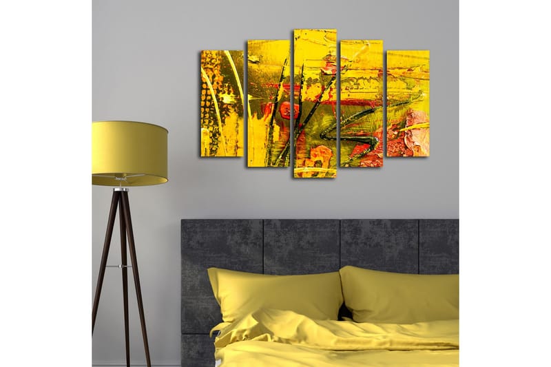Stor Canvastavla i 5 delar 105x70 cm - Färgstark abstrakt komposition med inslag av gult och rött - Gult / Rött / Grönt - Inredning & dekor - Tavlor & konst - Canvastavla