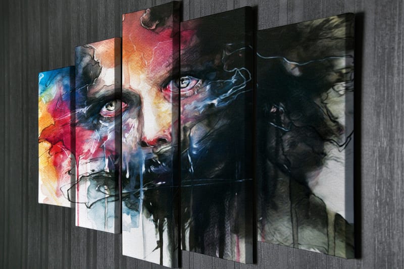 Stor Canvastavla i 5 delar 105x70 cm - Intensivt porträtt med dramatiska färger och uttrycksfulla drag - Svart / Röd / Blå - Inredning & dekor - Tavlor & konst - Canvastavla