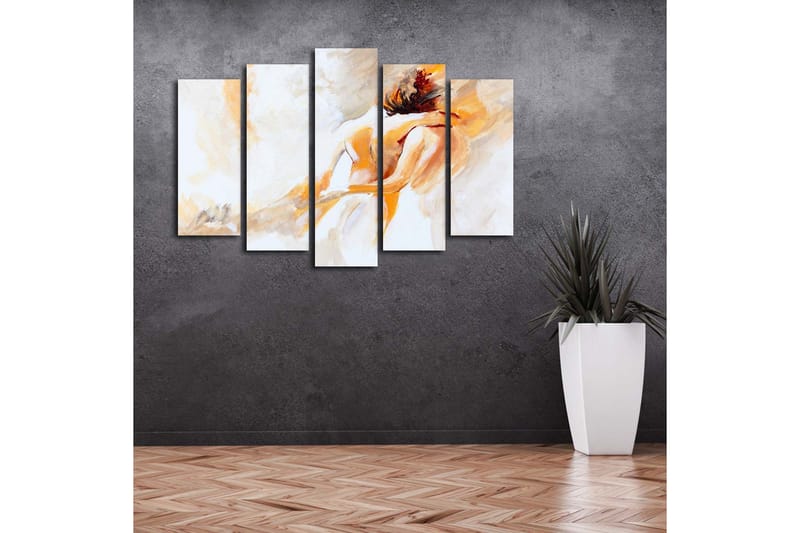 Stor Canvastavla i 5 delar 105x70 cm - Intimt ögonblick mellan två personer - Ljus orange / Vit / Beige - Inredning & dekor - Tavlor & konst - Canvastavla
