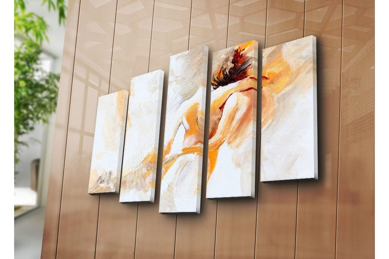 Stor Canvastavla i 5 delar 105x70 cm - Intimt ögonblick mellan två personer - Ljus orange / Vit / Beige - Inredning & dekor - Tavlor & konst - Canvastavla