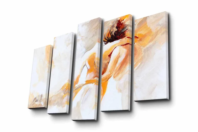 Stor Canvastavla i 5 delar 105x70 cm - Intimt ögonblick mellan två personer - Ljus orange / Vit / Beige - Inredning & dekor - Tavlor & konst - Canvastavla