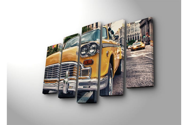 Stor Canvastavla i 5 delar 105x70 cm - Klassisk gul taxibil i stadsmiljö - Gul / Krom / Svart - Inredning & dekor - Tavlor & konst - Canvastavla