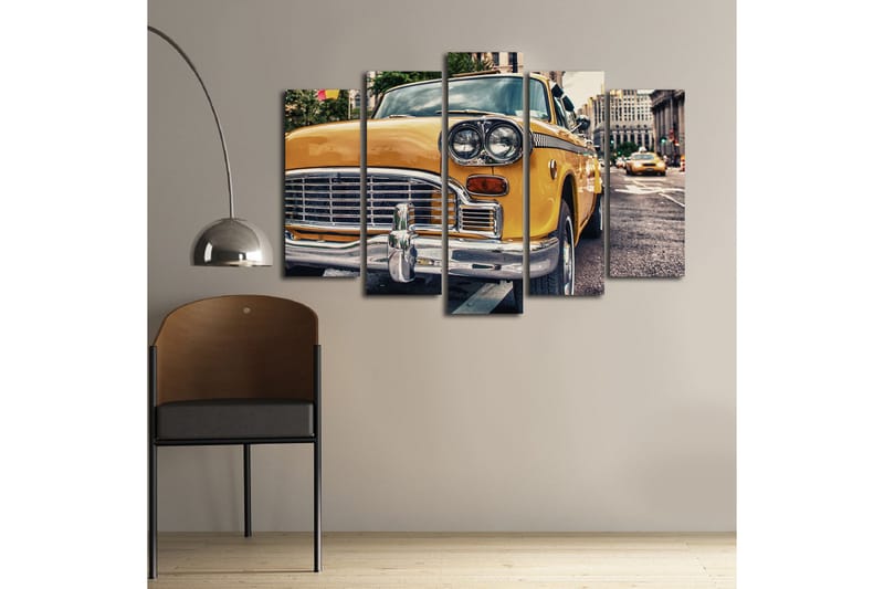Stor Canvastavla i 5 delar 105x70 cm - Klassisk gul taxibil i stadsmiljö - Gul / Krom / Svart - Inredning & dekor - Tavlor & konst - Canvastavla