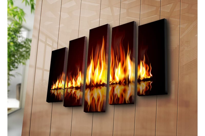 Stor Canvastavla i 5 delar 105x70 cm - Lågor som dansar i en eldkomposition - Orange / Röd / Svart - Inredning & dekor - Tavlor & konst - Canvastavla