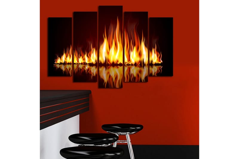 Stor Canvastavla i 5 delar 105x70 cm - Lågor som dansar i en eldkomposition - Orange / Röd / Svart - Inredning & dekor - Tavlor & konst - Canvastavla
