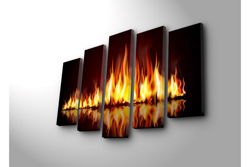Stor Canvastavla i 5 delar 105x70 cm - Lågor som dansar i en eldkomposition - Orange / Röd / Svart - Inredning & dekor - Tavlor & konst - Canvastavla