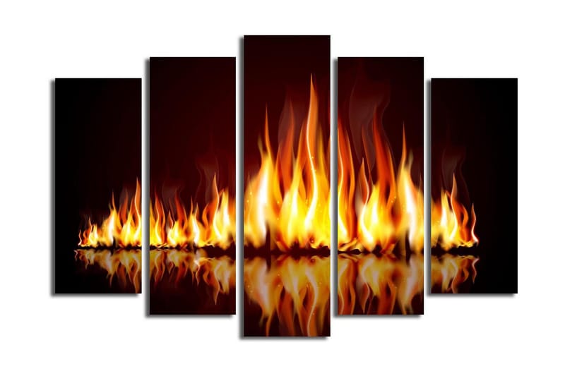 Stor Canvastavla i 5 delar 105x70 cm - Lågor som dansar i en eldkomposition - Orange / Röd / Svart - Inredning & dekor - Tavlor & konst - Canvastavla