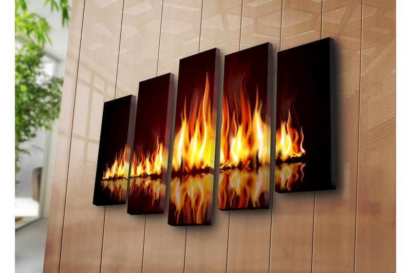 Stor Canvastavla i 5 delar 105x70 cm - Lågor som dansar i en eldkomposition - Orange / Röd / Svart - Inredning & dekor - Tavlor & konst - Canvastavla