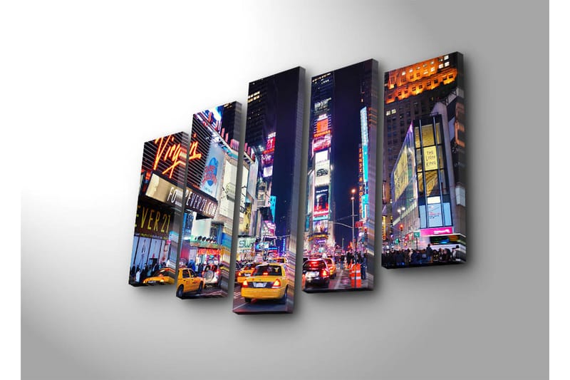 Stor Canvastavla i 5 delar 105x70 cm - Livlig stadsbild av Times Square med neonskyltar och trafik - Gult / Blått / Rött - Inredning & dekor - Tavlor & konst - Canvastavla