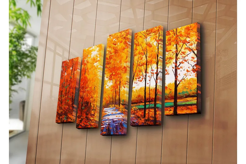 Stor Canvastavla i 5 delar 105x70 cm - Lummig skog med höstfärger och en stig - Orange / Gult / Grönt - Inredning & dekor - Tavlor & konst - Canvastavla