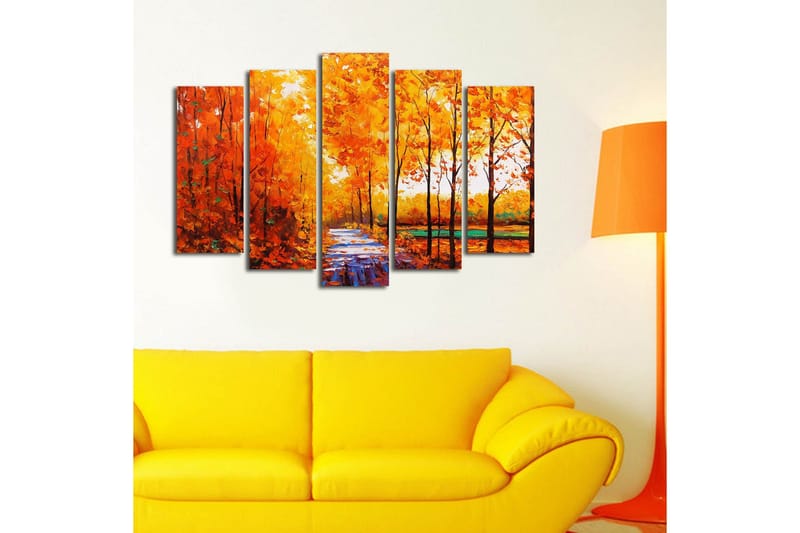 Stor Canvastavla i 5 delar 105x70 cm - Lummig skog med höstfärger och en stig - Orange / Gult / Grönt - Inredning & dekor - Tavlor & konst - Canvastavla