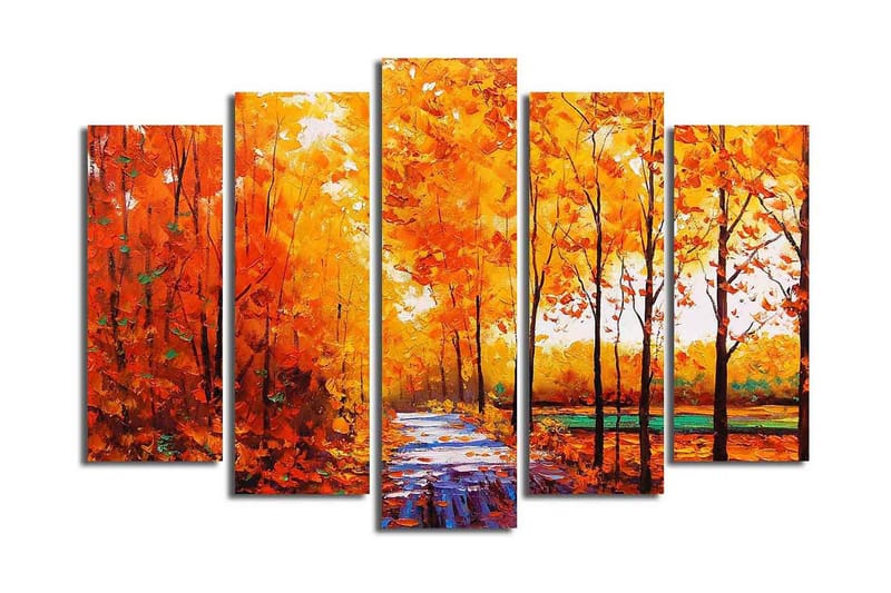 Stor Canvastavla i 5 delar 105x70 cm - Lummig skog med höstfärger och en stig - Orange / Gult / Grönt - Inredning & dekor - Tavlor & konst - Canvastavla