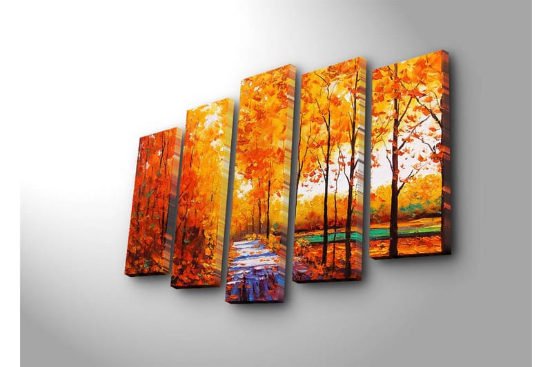 Stor Canvastavla i 5 delar 105x70 cm - Lummig skog med höstfärger och en stig - Orange / Gult / Grönt - Inredning & dekor - Tavlor & konst - Canvastavla