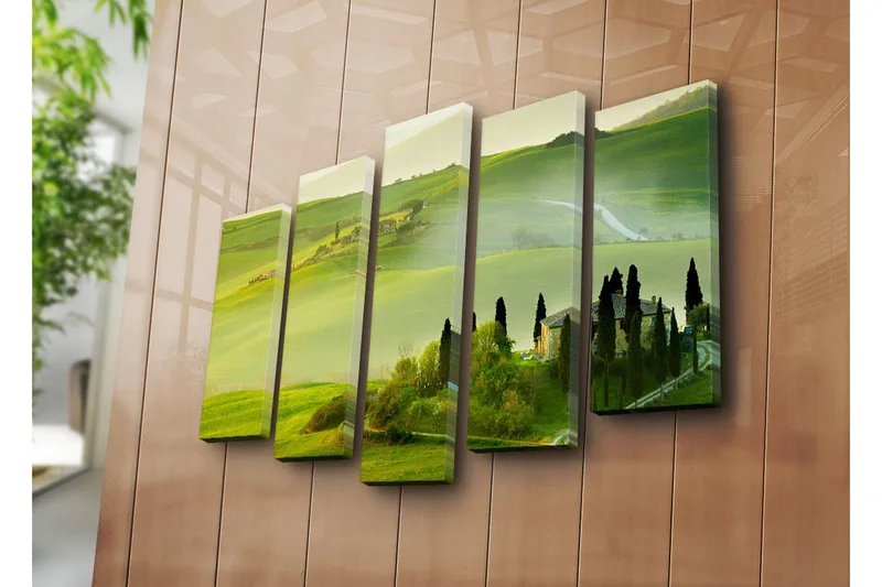 Stor Canvastavla i 5 delar 105x70 cm - Lummig toskansk landskap med böljande kullar och pittoreska gårdar - Grön / Ljusgrön / Mörkgrön - Inredning & dekor - Tavlor & konst - Canvastavla