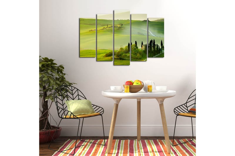 Stor Canvastavla i 5 delar 105x70 cm - Lummig toskansk landskap med böljande kullar och pittoreska gårdar - Grön / Ljusgrön / Mörkgrön - Inredning & dekor - Tavlor & konst - Canvastavla