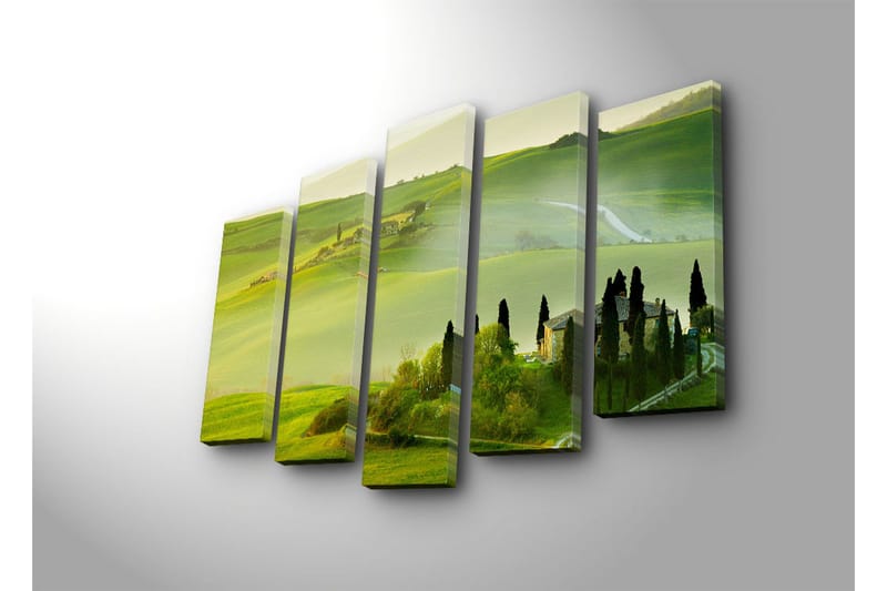 Stor Canvastavla i 5 delar 105x70 cm - Lummig toskansk landskap med böljande kullar och pittoreska gårdar - Grön / Ljusgrön / Mörkgrön - Inredning & dekor - Tavlor & konst - Canvastavla