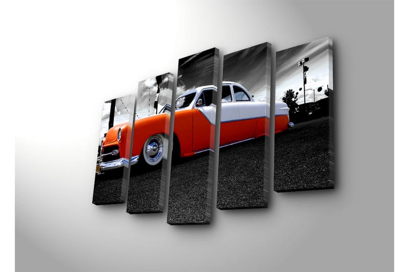 Stor Canvastavla i 5 delar 105x70 cm - Retro bil med orange och vit lackering - Orange / Vit / Grå - Inredning & dekor - Tavlor & konst - Canvastavla