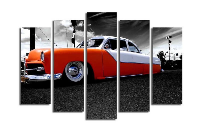 Stor Canvastavla i 5 delar 105x70 cm - Retro bil med orange och vit lackering - Orange / Vit / Grå - Inredning & dekor - Tavlor & konst - Canvastavla