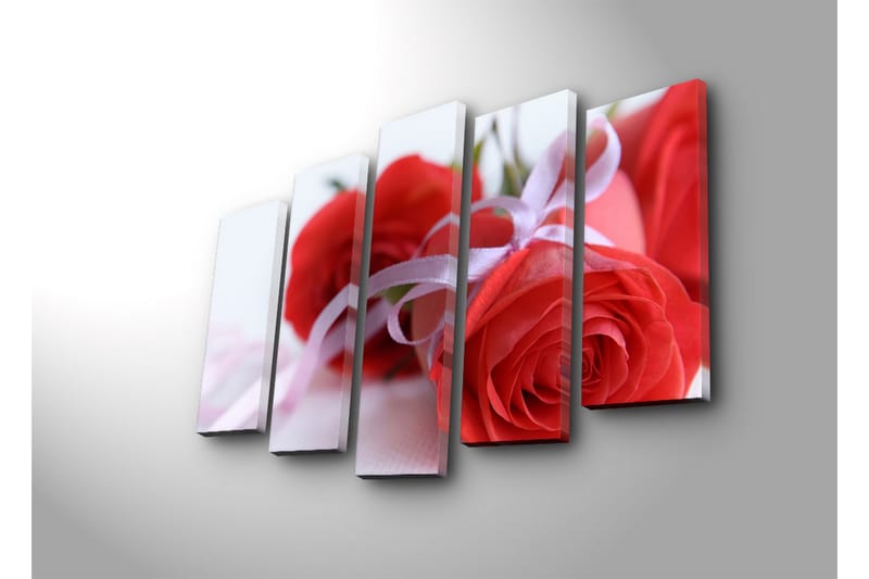 Stor Canvastavla i 5 delar 105x70 cm - Röda rosor med ett satinband - Röd / Rosa - Inredning & dekor - Tavlor & konst - Canvastavla