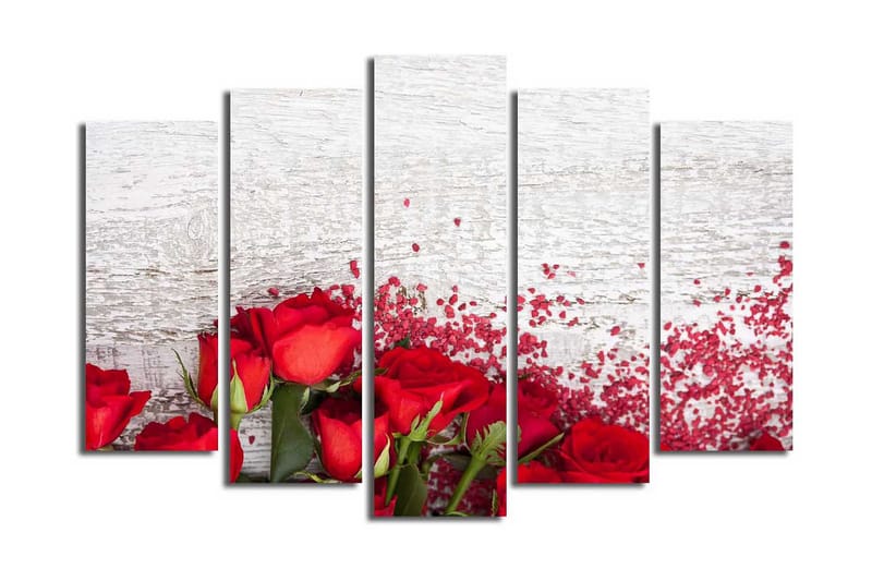 Stor Canvastavla i 5 delar 105x70 cm - Röda rosor med romantiska inslag - Röd / Grön - Inredning & dekor - Tavlor & konst - Canvastavla
