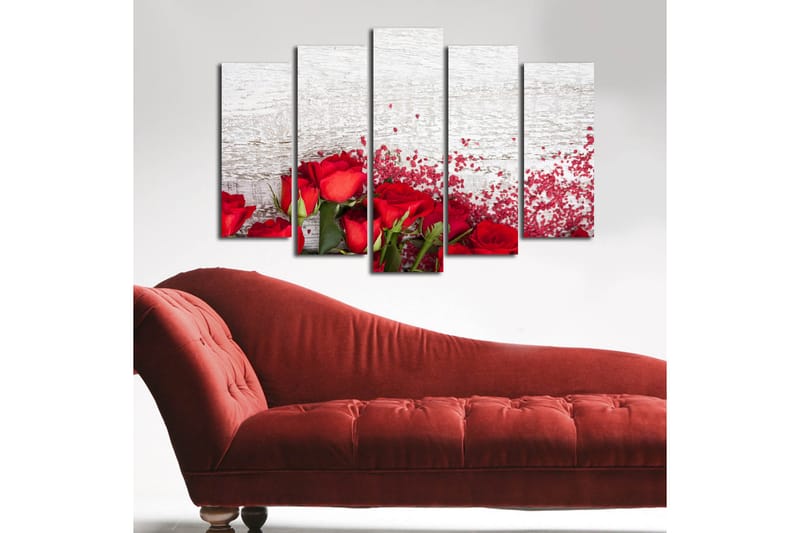 Stor Canvastavla i 5 delar 105x70 cm - Röda rosor med romantiska inslag - Röd / Grön - Inredning & dekor - Tavlor & konst - Canvastavla
