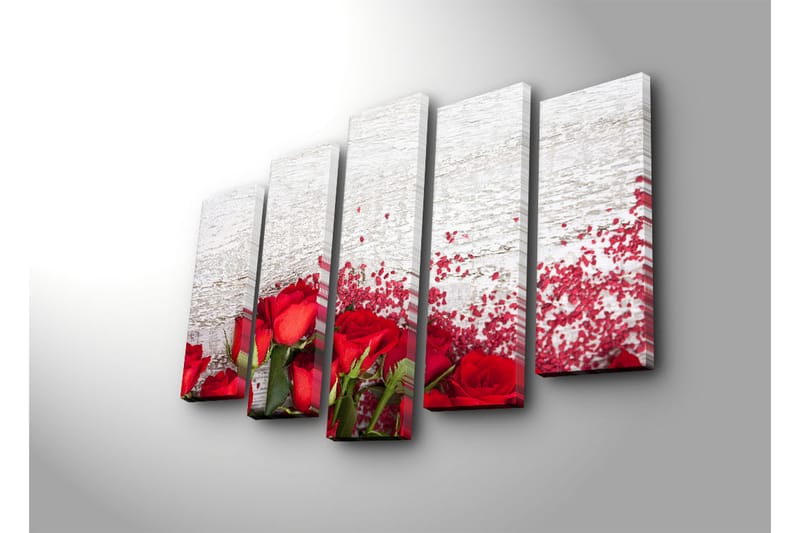 Stor Canvastavla i 5 delar 105x70 cm - Röda rosor med romantiska inslag - Röd / Grön - Inredning & dekor - Tavlor & konst - Canvastavla