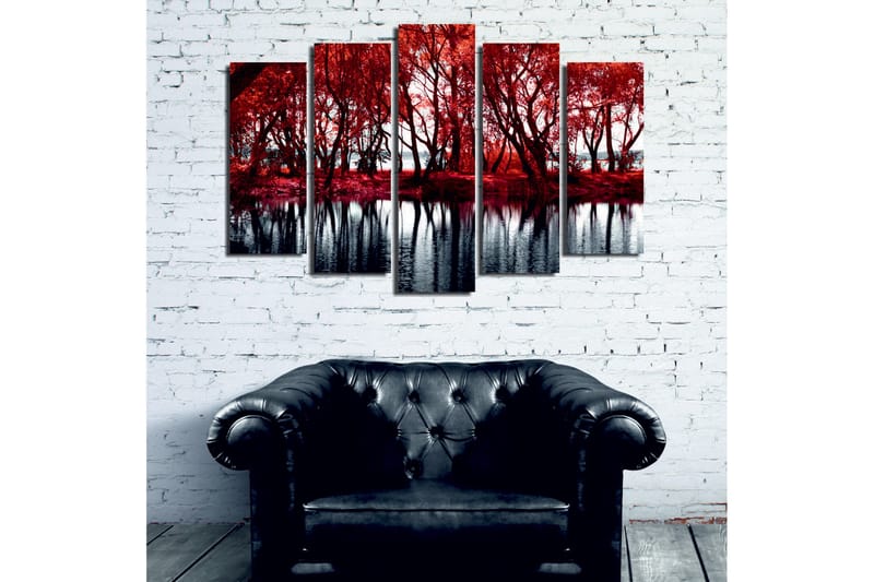 Stor Canvastavla i 5 delar 105x70 cm - Rödskiftande träd vid en spegelblanka sjö - Röd / Svart - Inredning & dekor - Tavlor & konst - Canvastavla