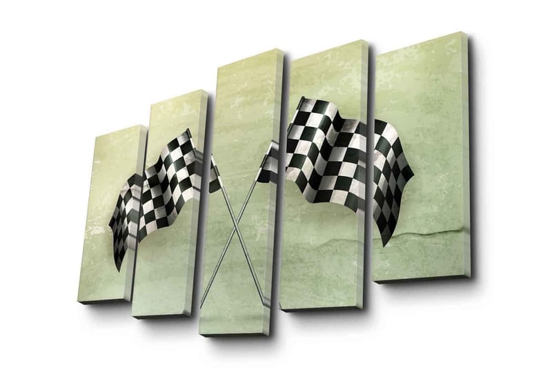 Stor Canvastavla i 5 delar 105x70 cm - Rutig mållinje i svart och vitt - Svart / Vitt / Grön - Inredning & dekor - Tavlor & konst - Canvastavla