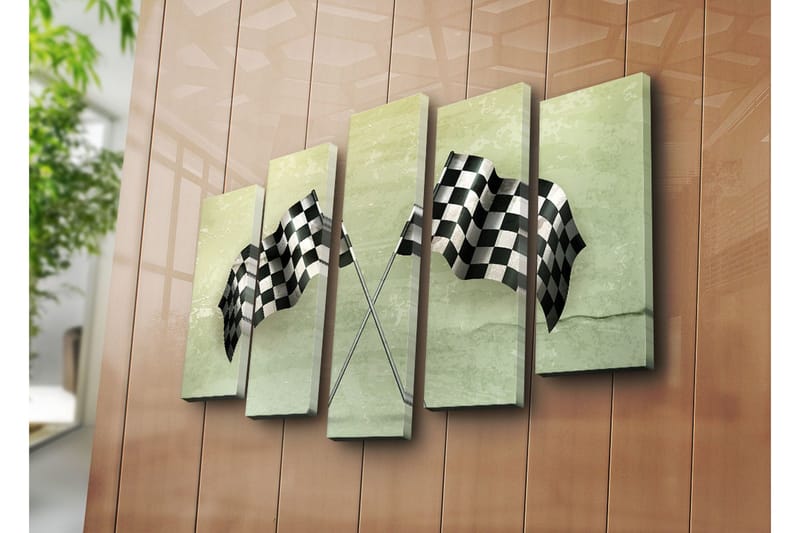 Stor Canvastavla i 5 delar 105x70 cm - Rutig mållinje i svart och vitt - Svart / Vitt / Grön - Inredning & dekor - Tavlor & konst - Canvastavla