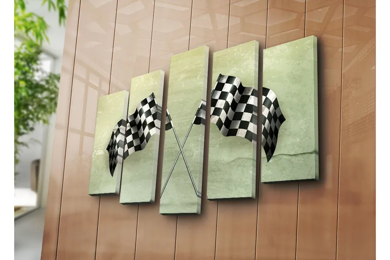 Stor Canvastavla i 5 delar 105x70 cm - Rutig mållinje i svart och vitt - Svart / Vitt / Grön - Inredning & dekor - Tavlor & konst - Canvastavla